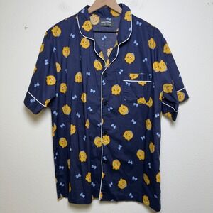 Kakao Friends Ryan Pajama Top Short Sleeve Navy Blue Cartoon Button Up Free Size